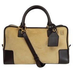 LOEWE beige suede & dark brown leather AMAZONA 36 Shoulder Bag