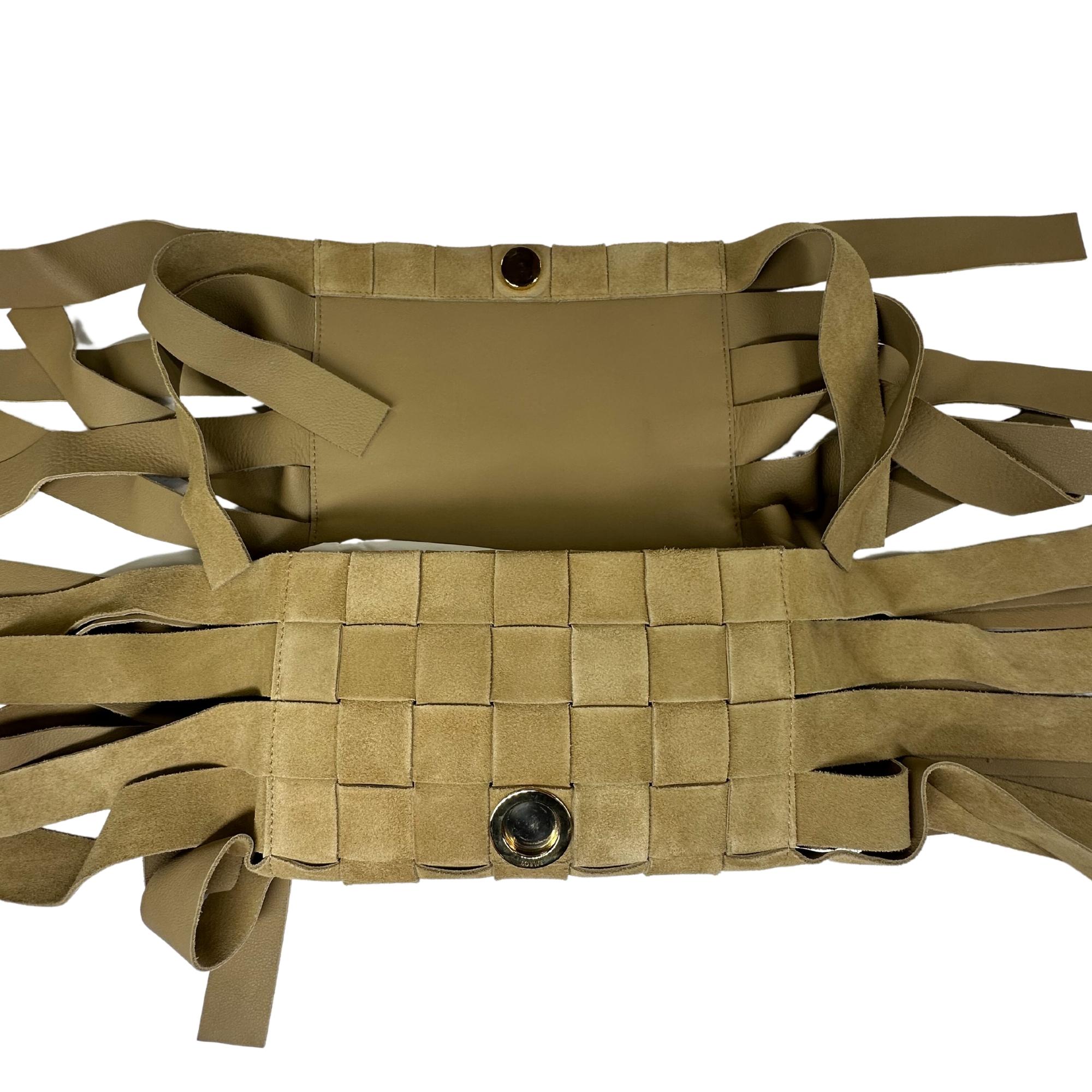 Loewe Beige Woven Suede Fringe Crossbody Bag In Excellent Condition In Montreal, Quebec