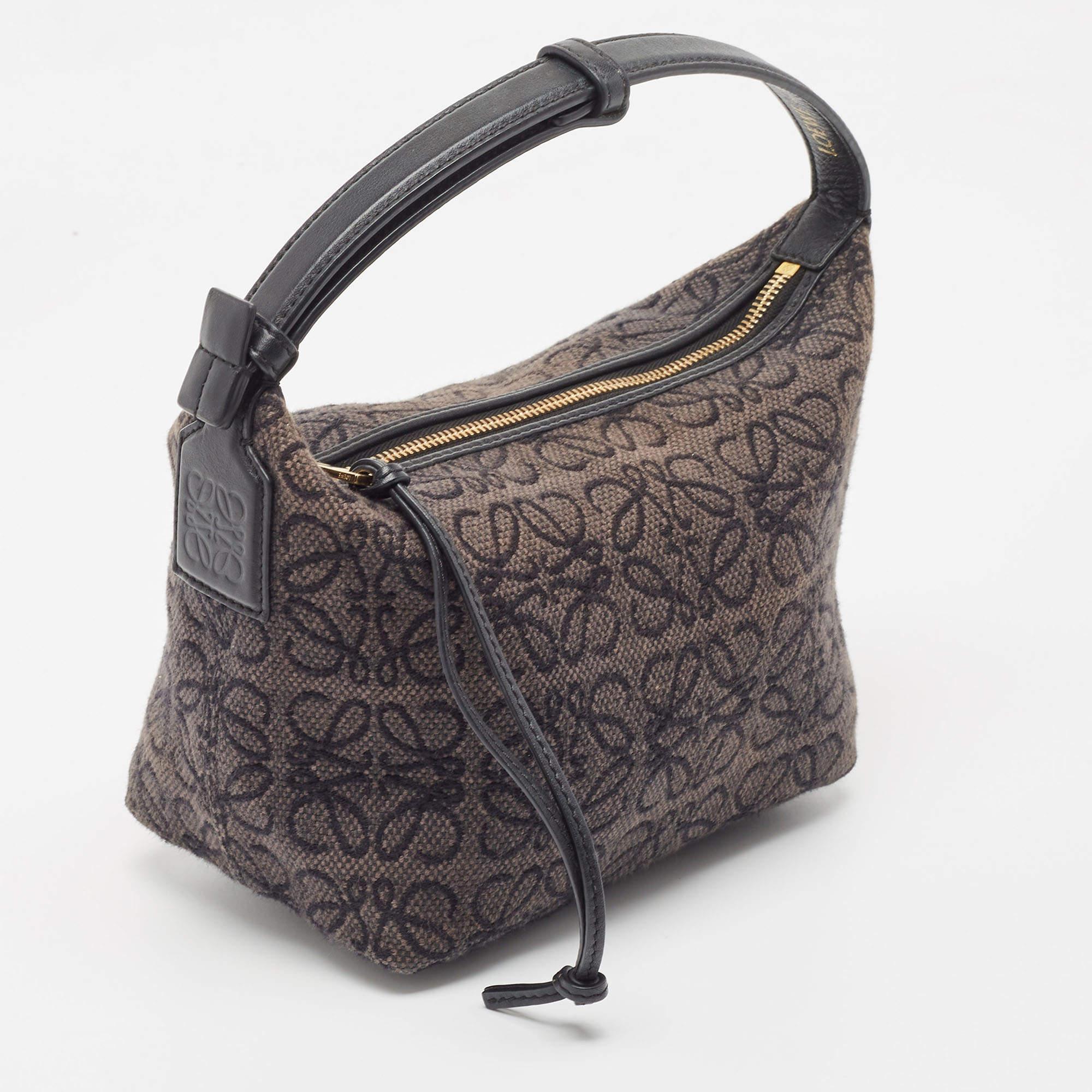 Women's Loewe Black Anagram Jacquard and Leather Cubi Baguette Bag