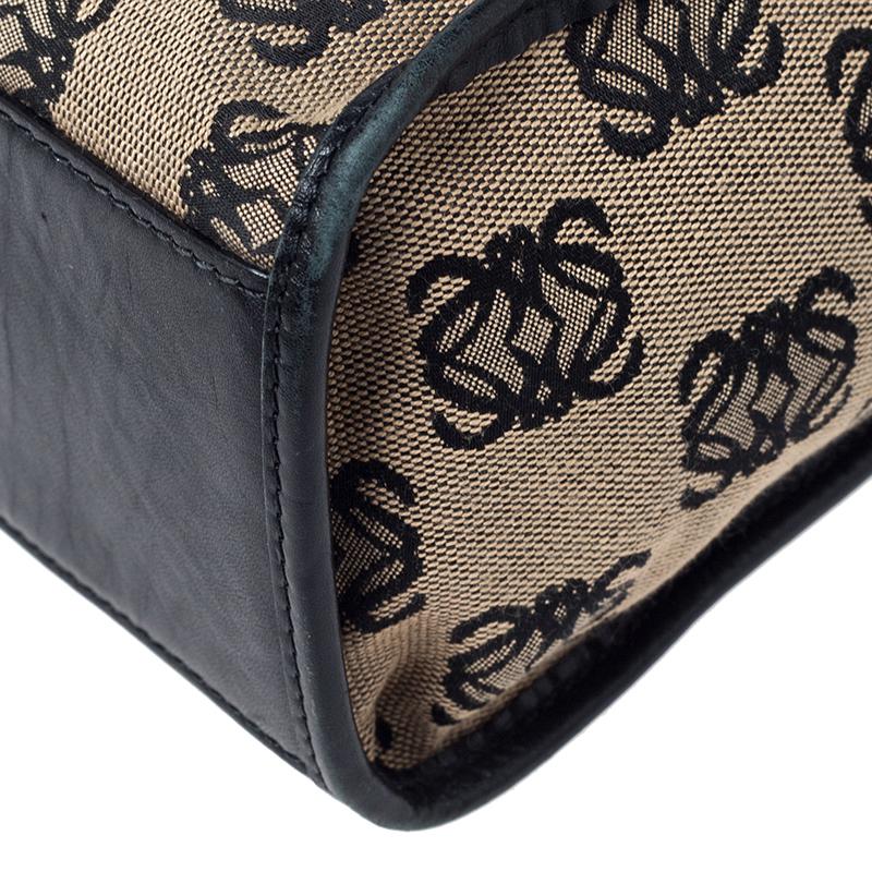 Gray Loewe Black/Beige Anagram Logo Canvas and Leather Tote