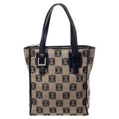 Loewe Black/Beige Anagram Logo Canvas and Leather Tote