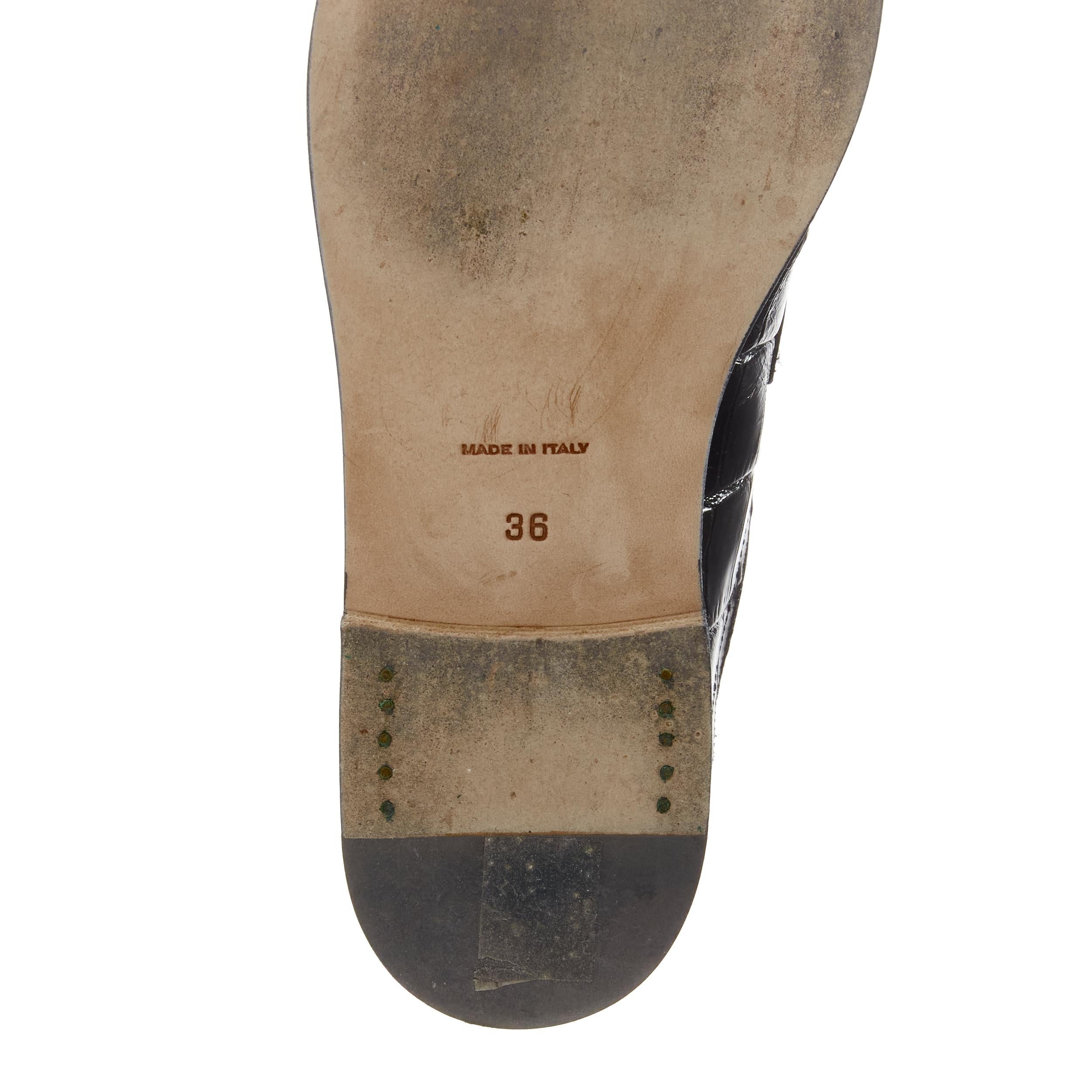 LOEWE black black croc embossed leather brown suede sock loafer boot EU36 For Sale 3