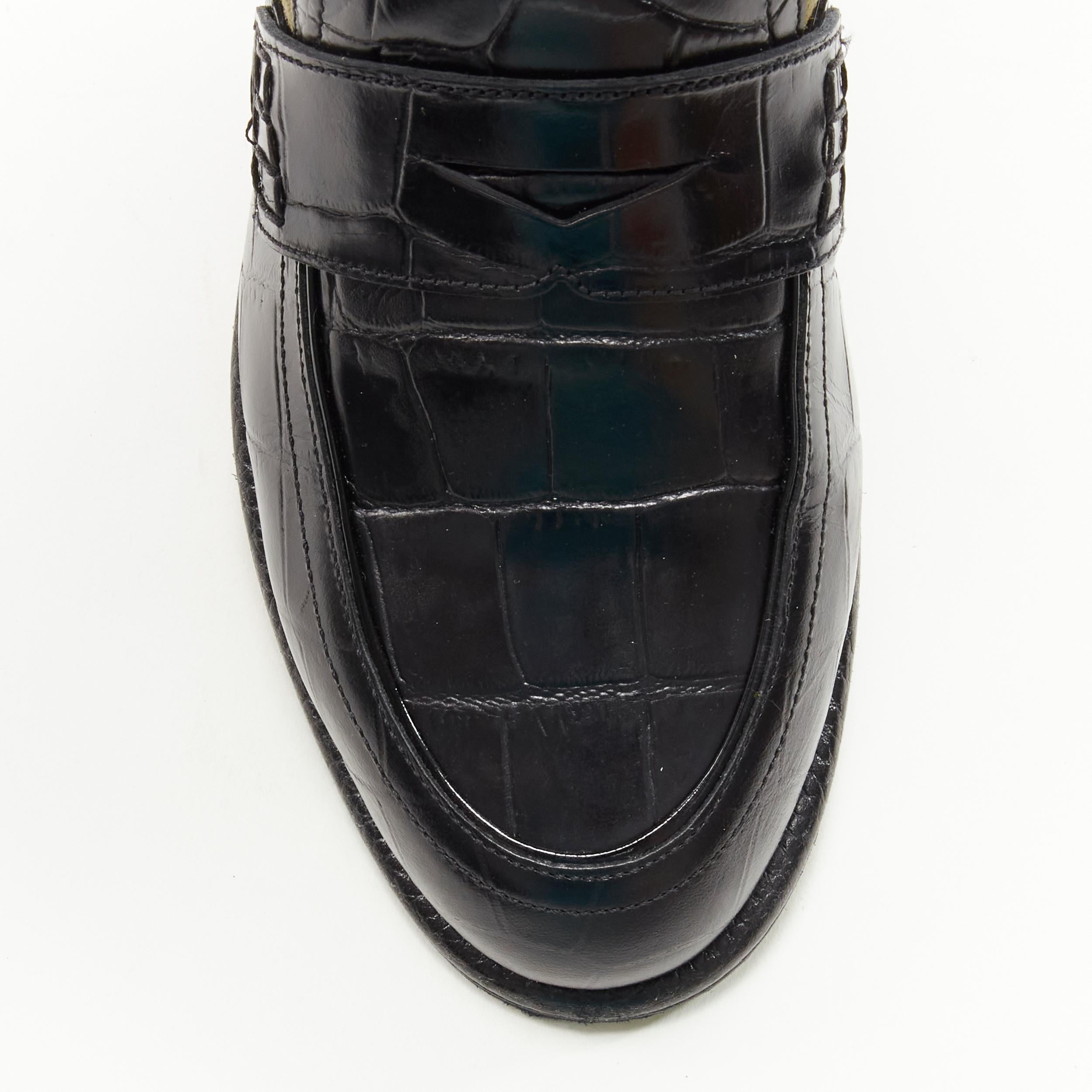 Gray LOEWE black black croc embossed leather brown suede sock loafer boot EU36 For Sale