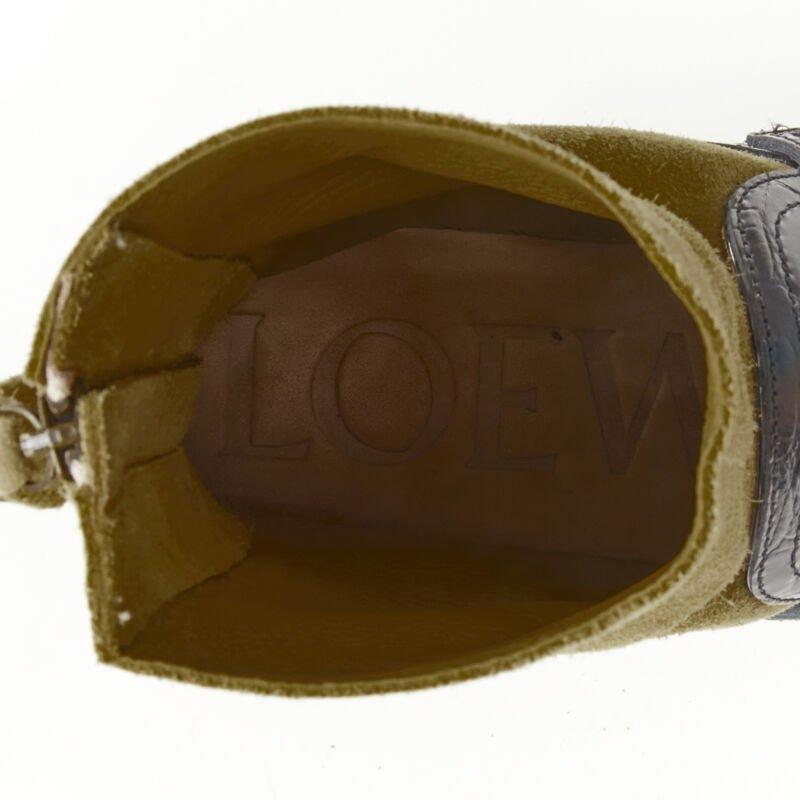 LOEWE nero nero pelle squamata goffrata marrone camoscio calzino stivale EU36 in vendita 5