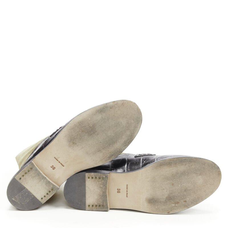 LOEWE nero nero pelle squamata goffrata marrone camoscio calzino stivale EU36 in vendita 7