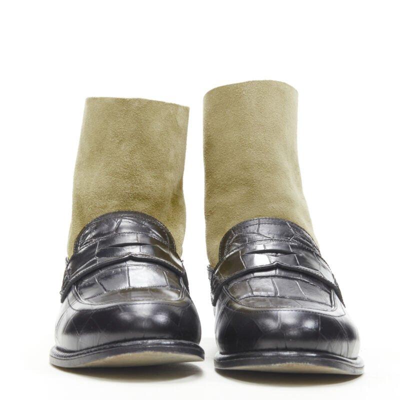 Grigio LOEWE nero nero pelle squamata goffrata marrone camoscio calzino stivale EU36 in vendita