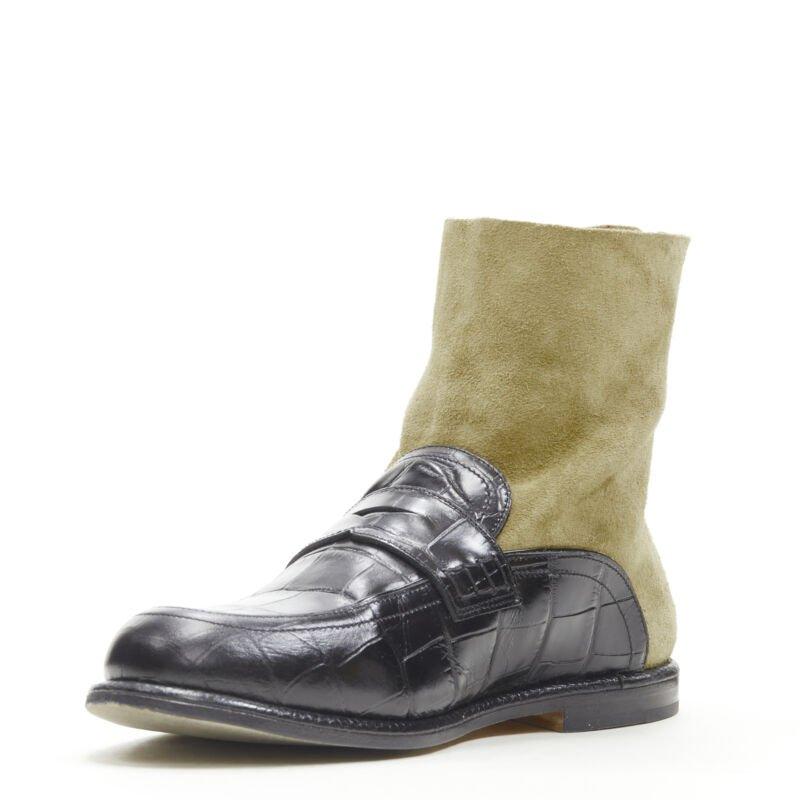 LOEWE nero nero pelle squamata goffrata marrone camoscio calzino stivale EU36 In condizioni ottime in vendita a Hong Kong, NT