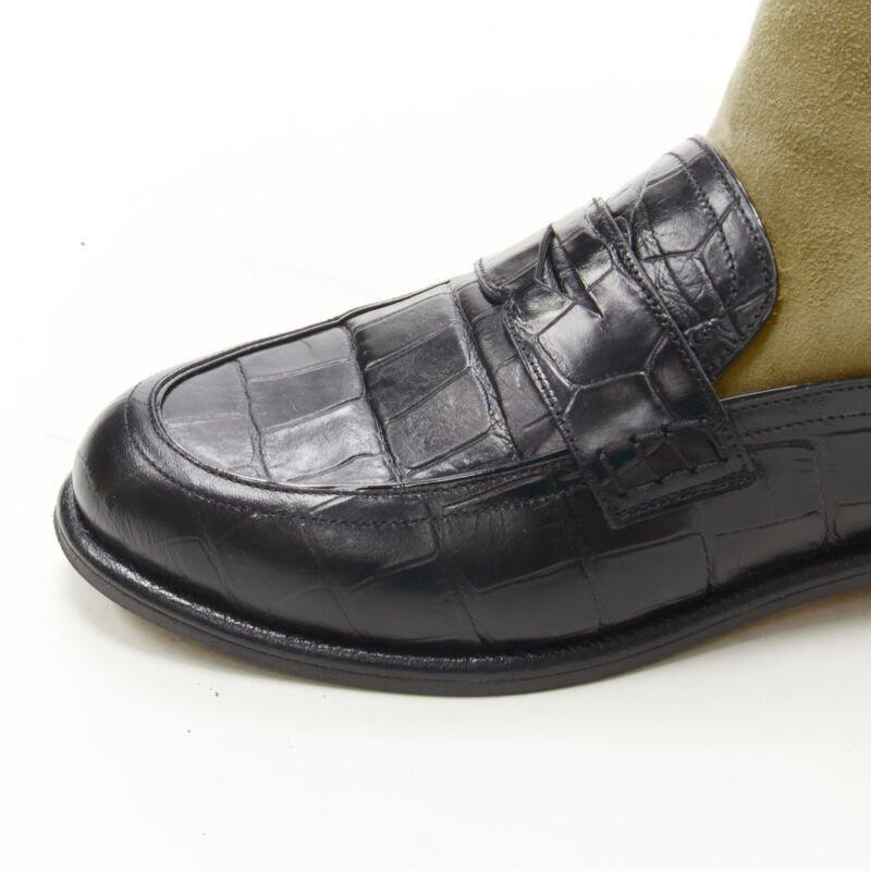 LOEWE nero nero pelle squamata goffrata marrone camoscio calzino stivale EU36 in vendita 2