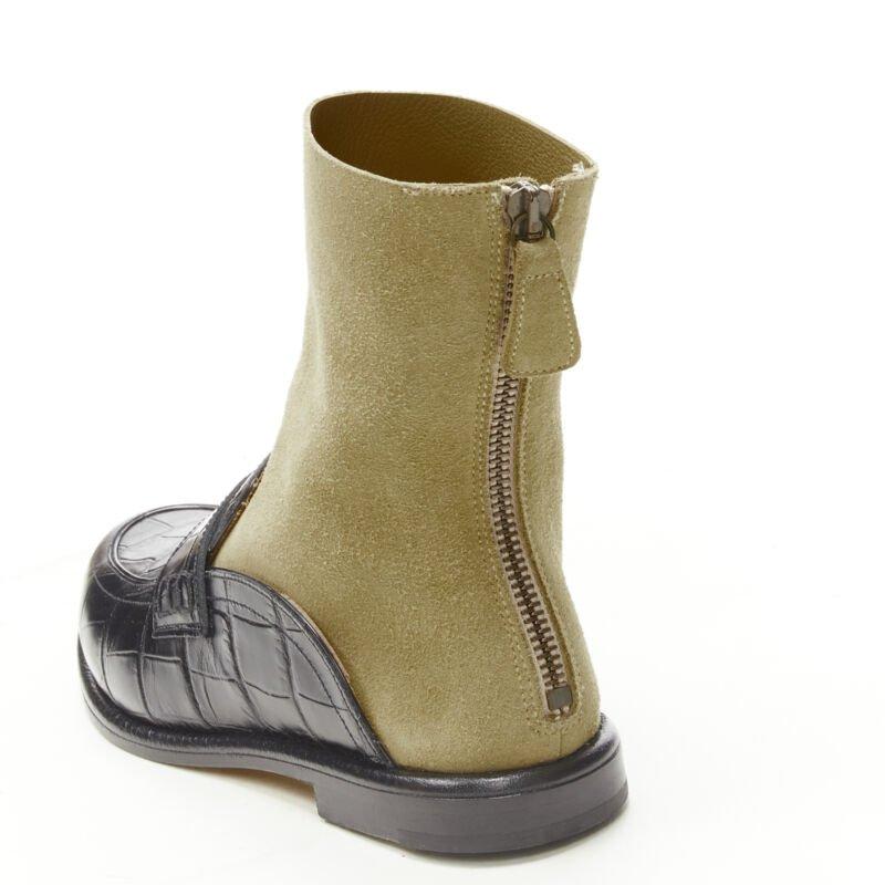 LOEWE nero nero pelle squamata goffrata marrone camoscio calzino stivale EU36 in vendita 3