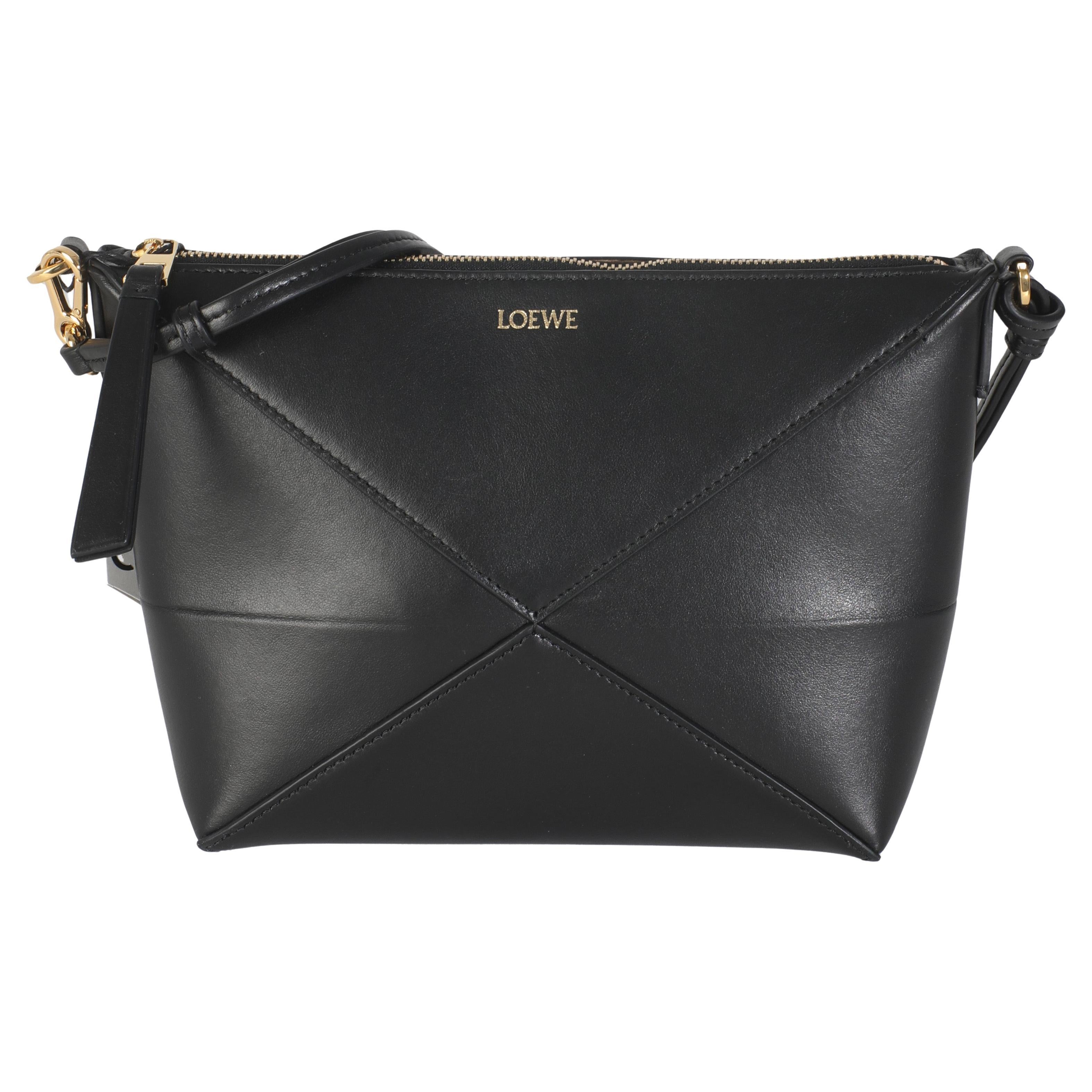 Loewe Black Calfskin Puzzle Fold Pouch For Sale