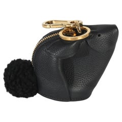 Loewe Black Calfskin Shearling Bunny Coin Purse