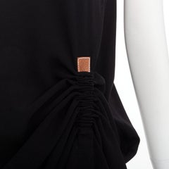 LOEWE black crepe brown anagram leather gathered side dress XS