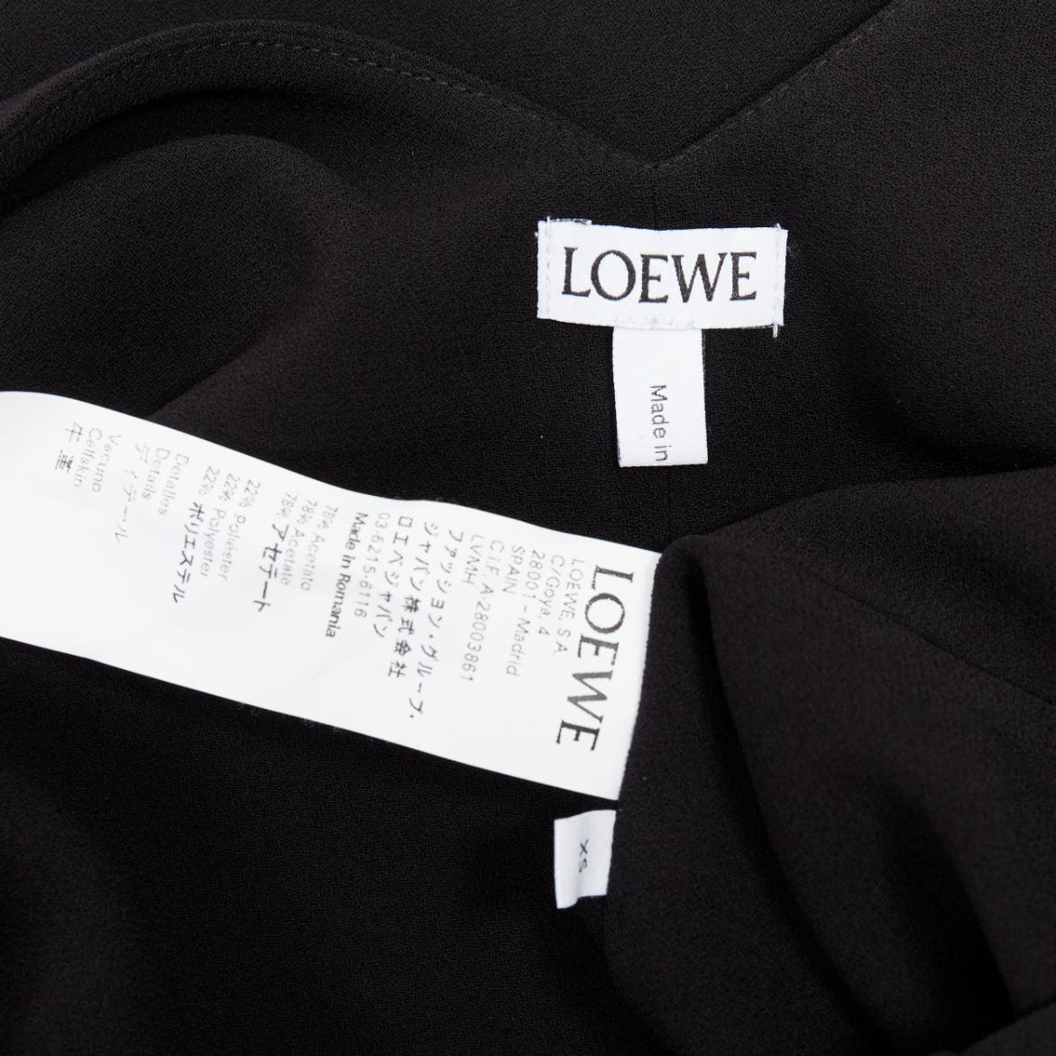 LOEWE robe en crêpe noir et cuir marron anagramme froncé sur le côté XS en vente 3