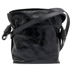 Loewe Black Crinkled Glossed Leather Flamenco Knot Shoulder Bag
