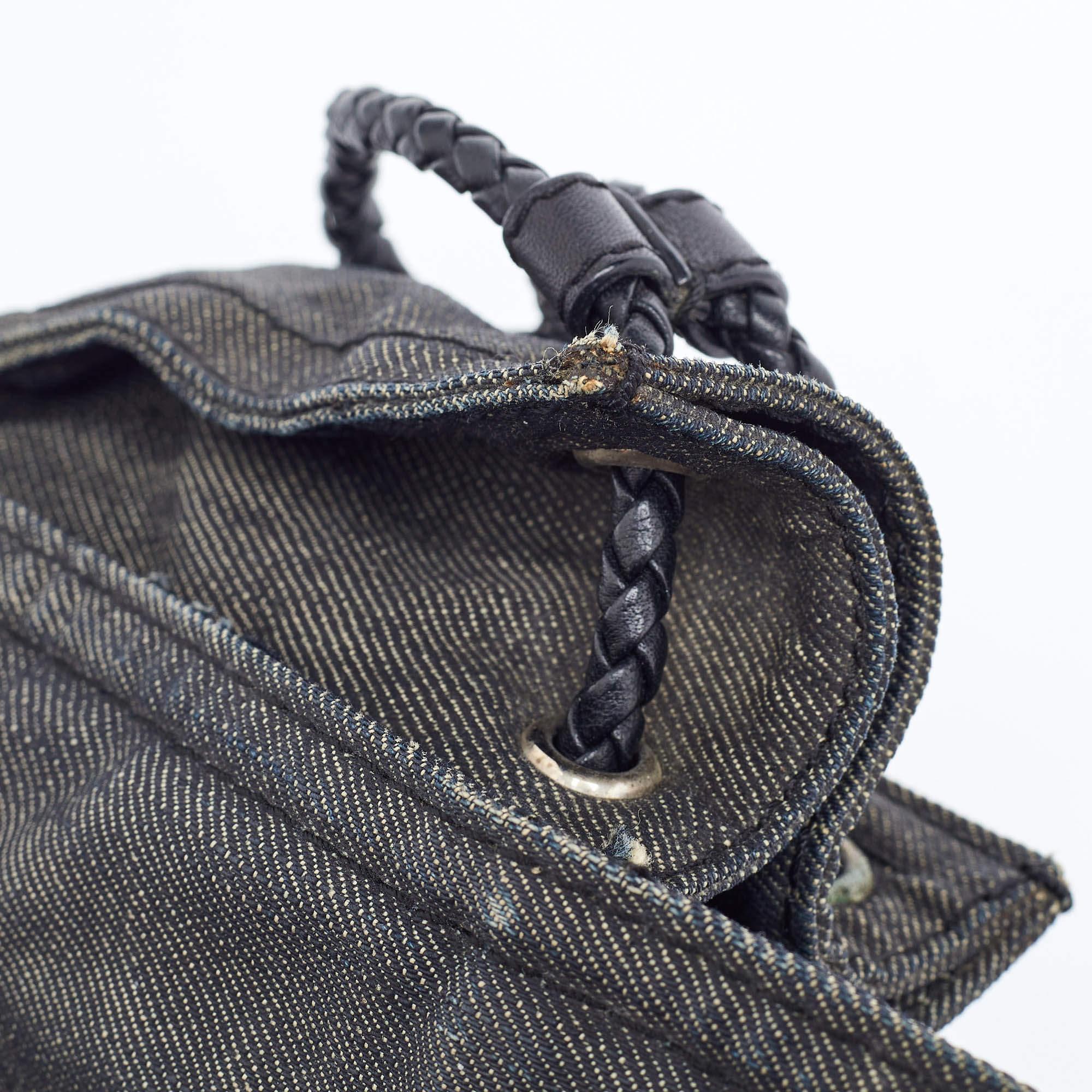 Loewe Black Denim and Leather Logo Shopper Tote For Sale 2