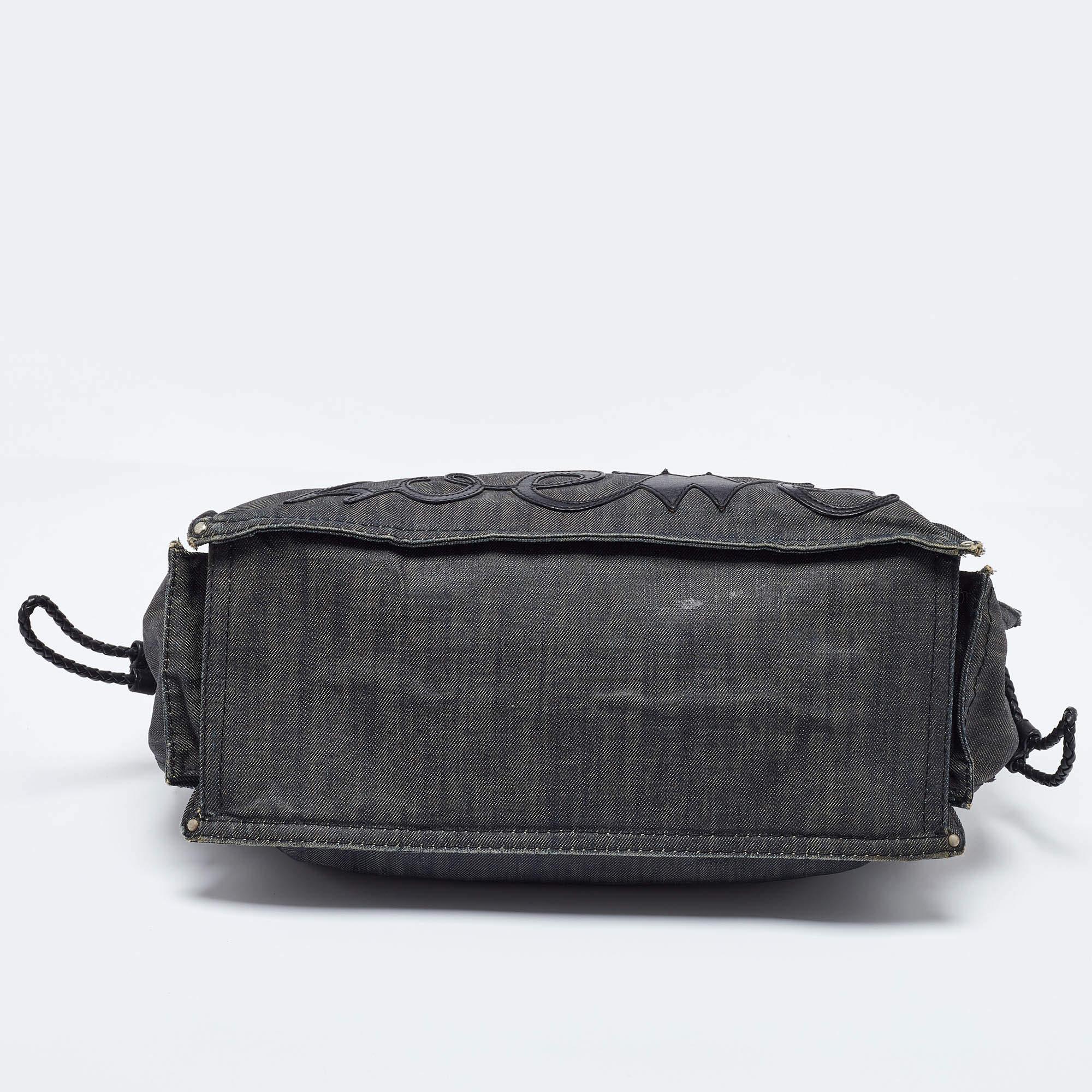 Loewe Black Denim and Leather Logo Shopper Tote For Sale 4