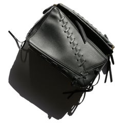 Used Loewe black laced puzzle patent leather slouch shoulder top handle small bag