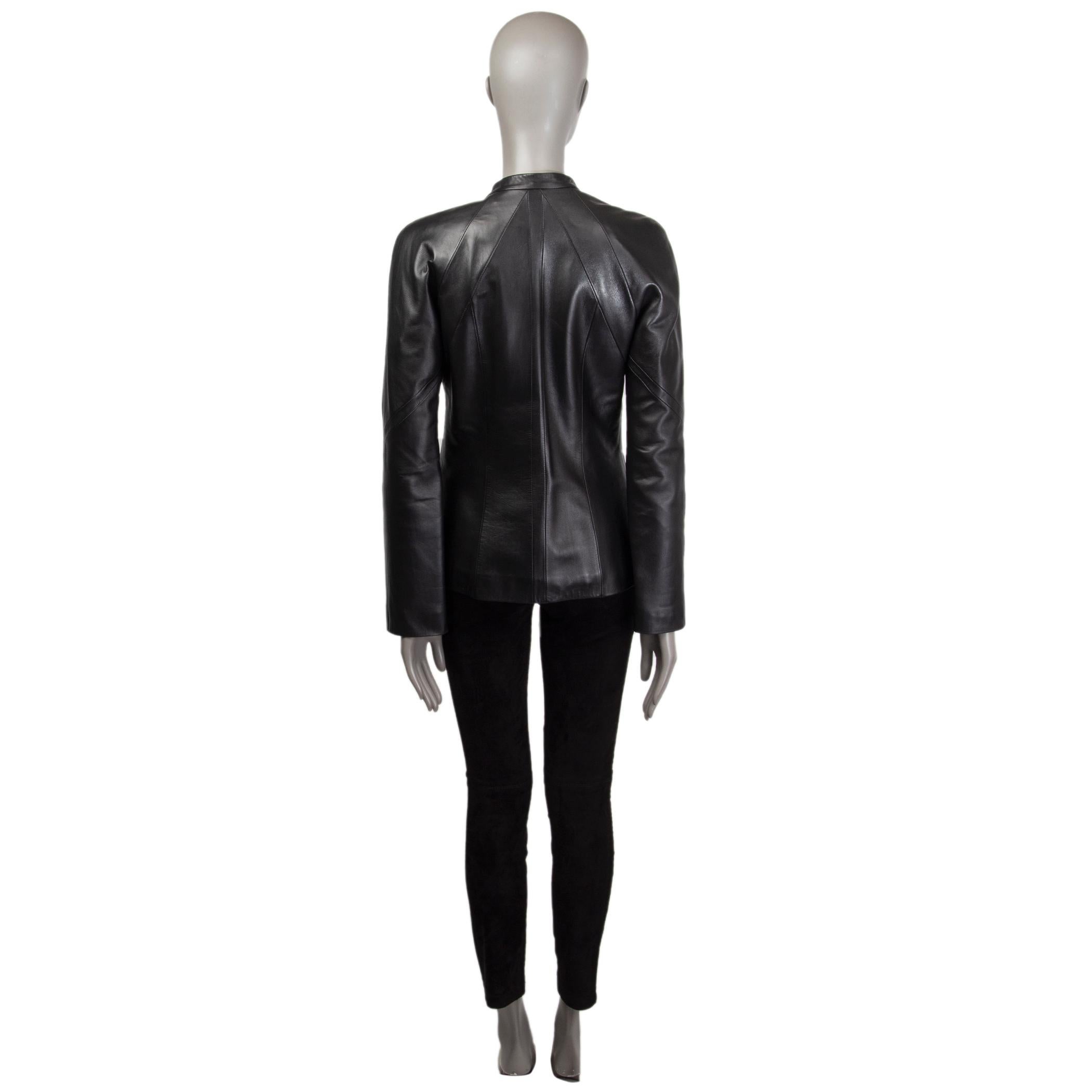 Women's LOEWE black leather BAND COLLAR ZIP Jacket 42 M