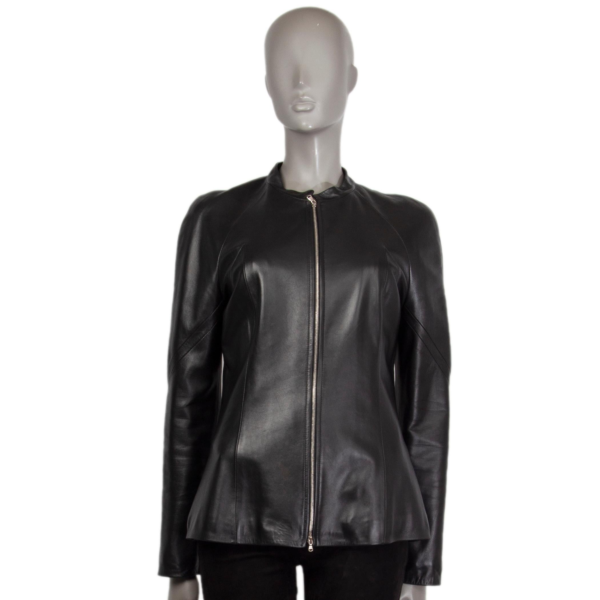 LOEWE black leather BAND COLLAR ZIP Jacket 42 M 1