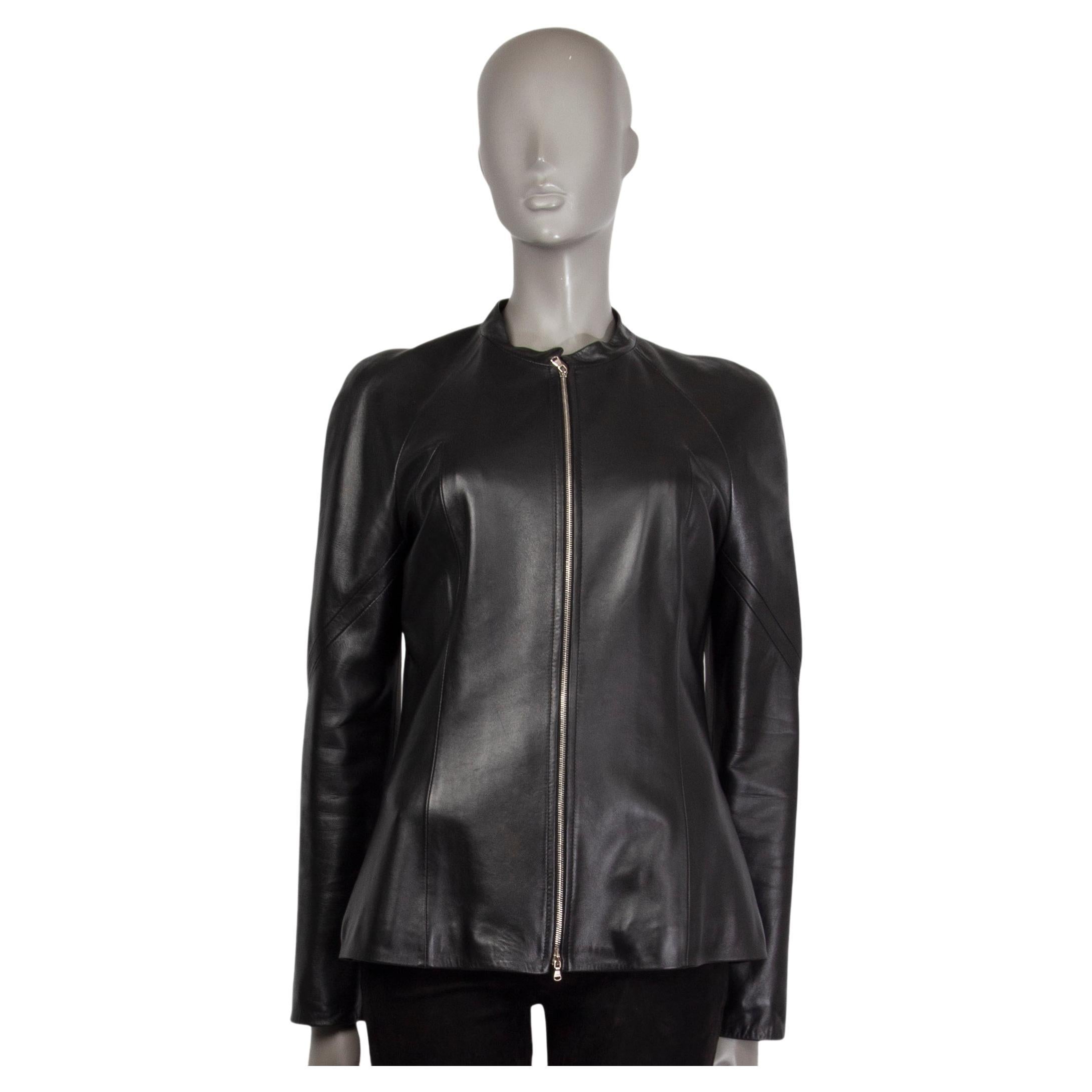 LOEWE black leather BAND COLLAR ZIP Jacket 42 M