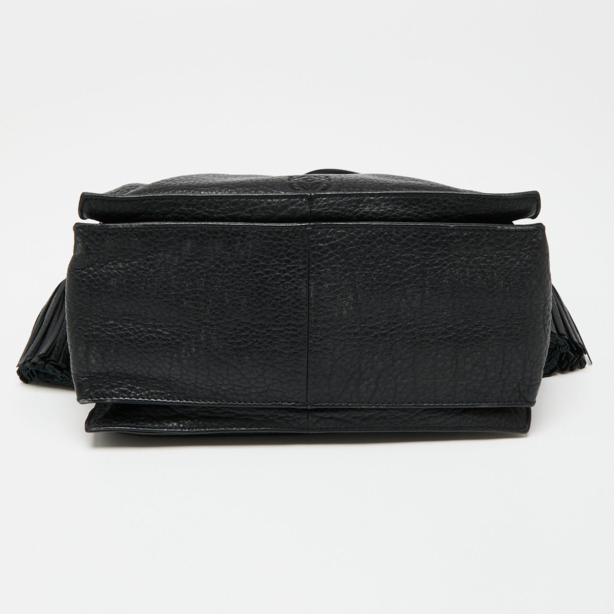 Women's Loewe Black Leather Flamenco Crossbody Bag