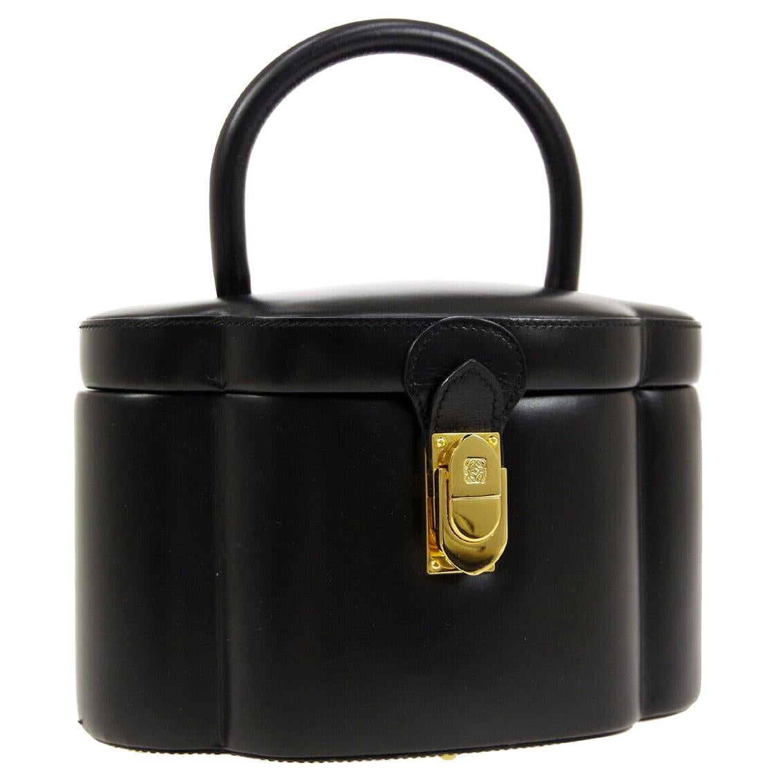Loewe Black Leather Gold Mini Small Vanity Evening Top Handle Satchel Tote Bag
