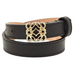 Loewe Black Leather Gold Tone Anagram Wrap Bracelet