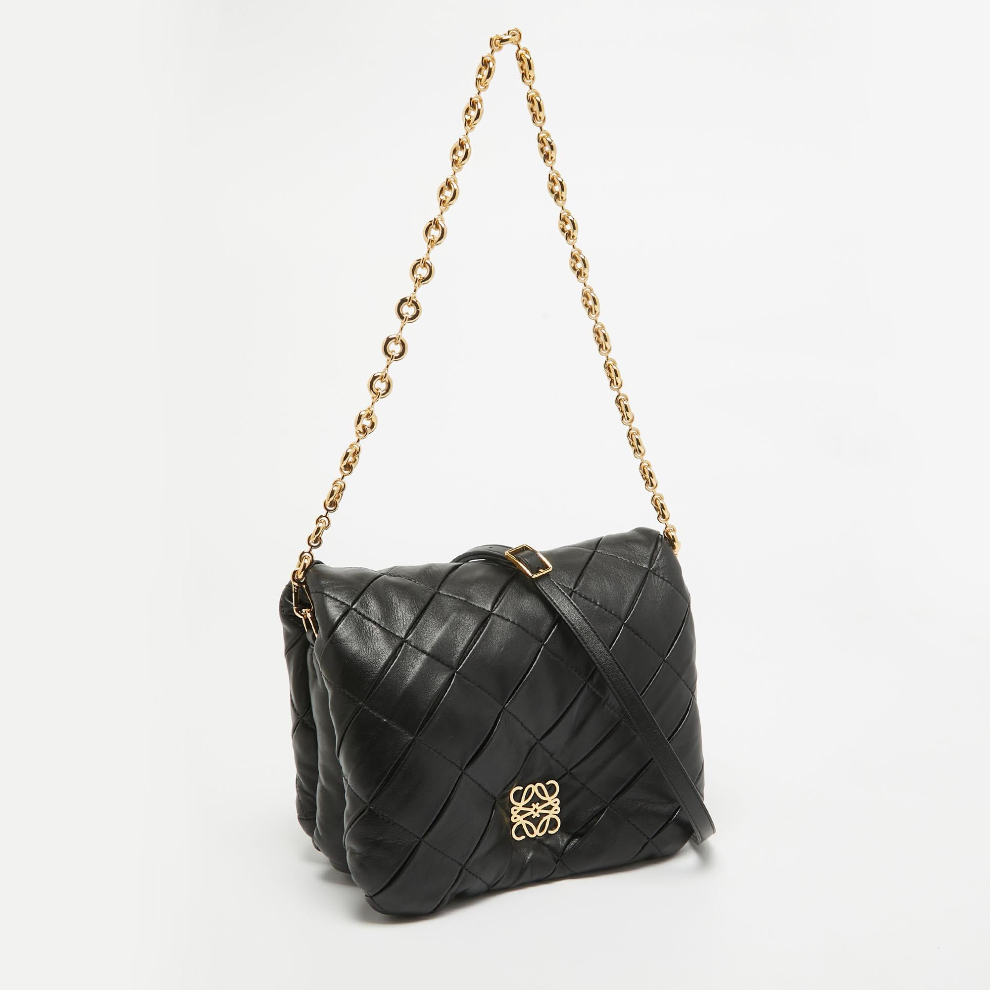 Loewe Black Leather Goya Puffer Shoulder Bag In Fair Condition In Dubai, Al Qouz 2