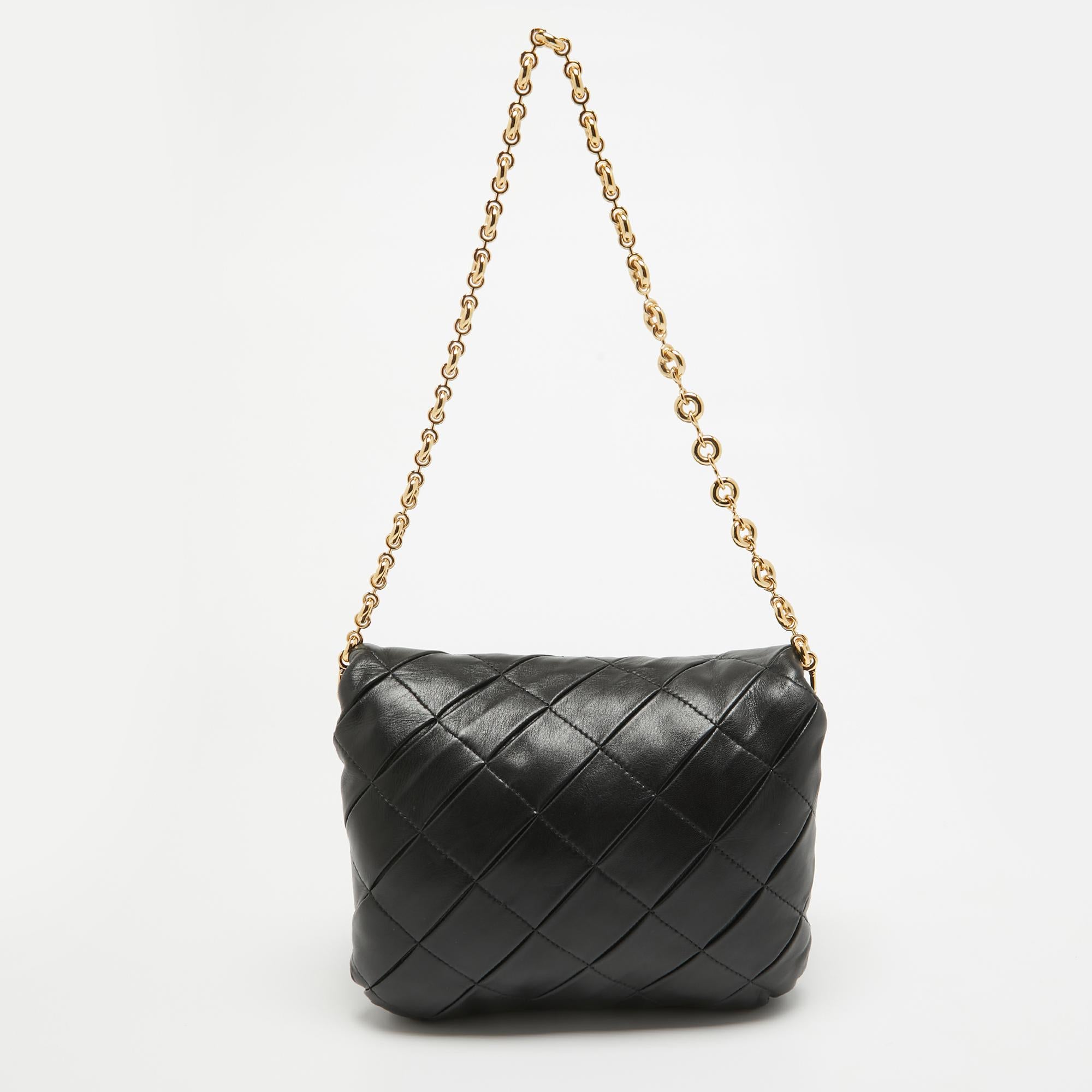 Women's Loewe Black Leather Goya Puffer Shoulder Bag