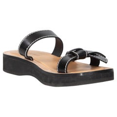 Used Loewe Black Leather Knot Detail Slides Size IT 39