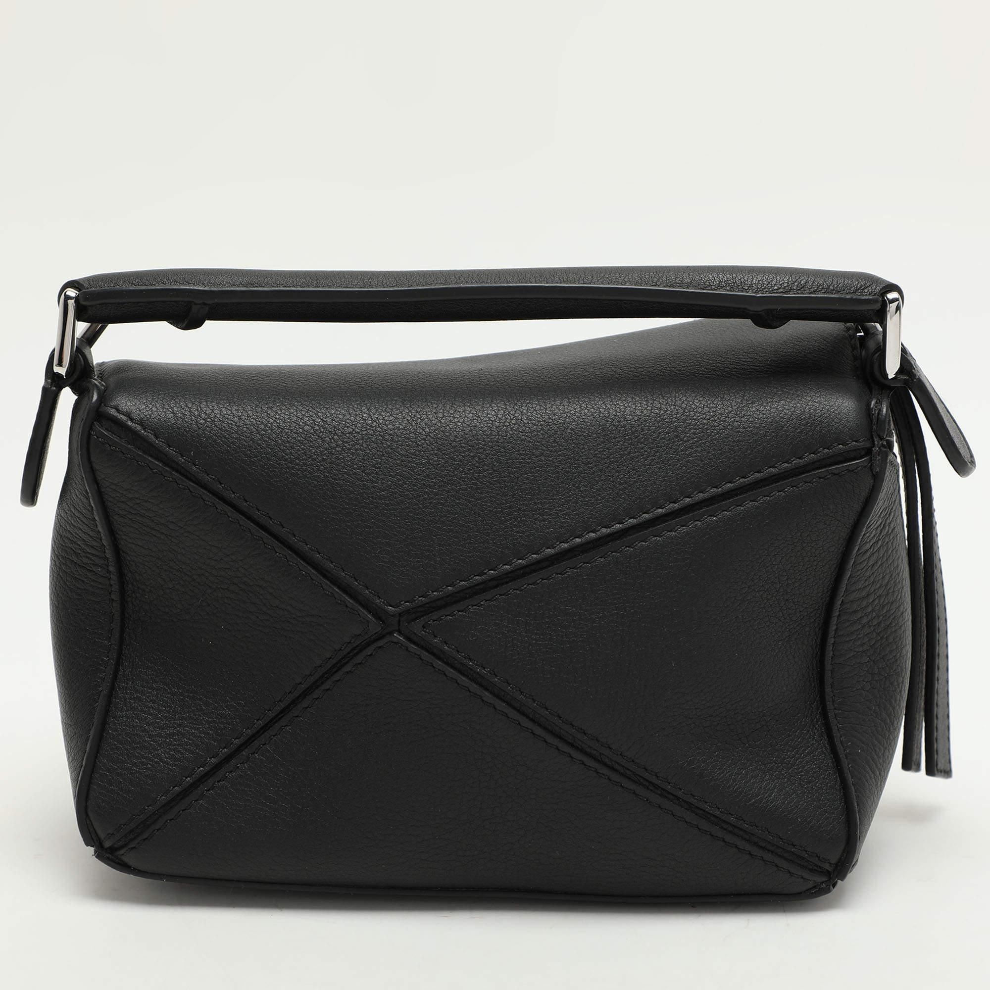 Women's Loewe Black Leather Mini Puzzle Shoulder Bag