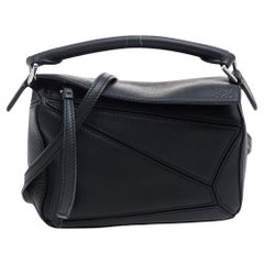 Used Loewe Black Leather Mini Puzzle Shoulder Bag
