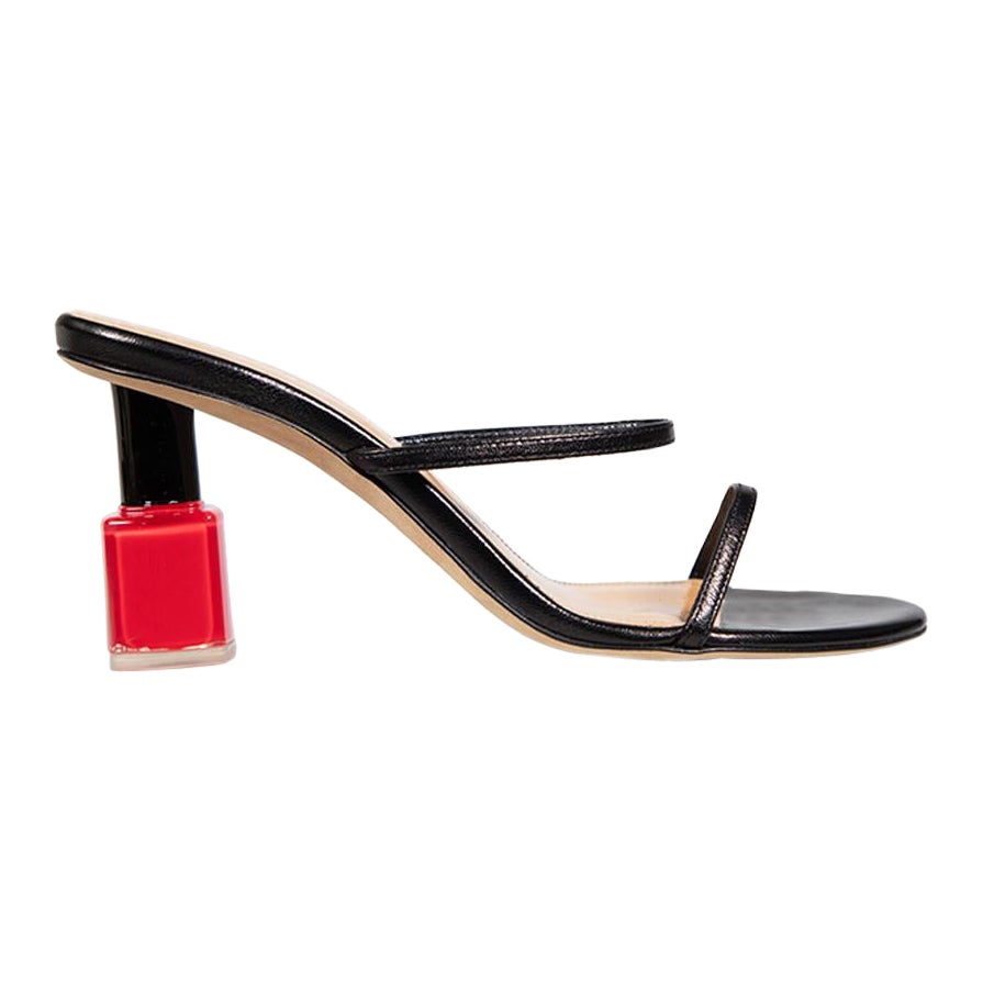 Loewe Black Leather Nail Polish Heel Sandals Size IT 38