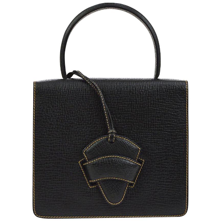 Loewe Black Leather Slip Buckle Kelly Style Top Handle Satchel Shoulder Bag