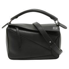 Used Loewe Black Leather Small Puzzle Shoulder Bag