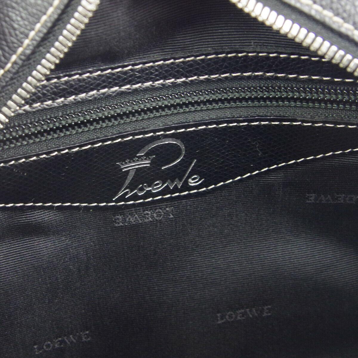 Women's Loewe Black Leather Stitch Multi Buckle Silver Top Handle Satchel Tote Bag