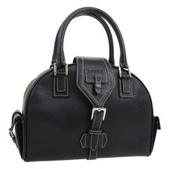 Loewe Black Leather Stitch Multi Buckle Silver Top Handle Satchel Tote Bag