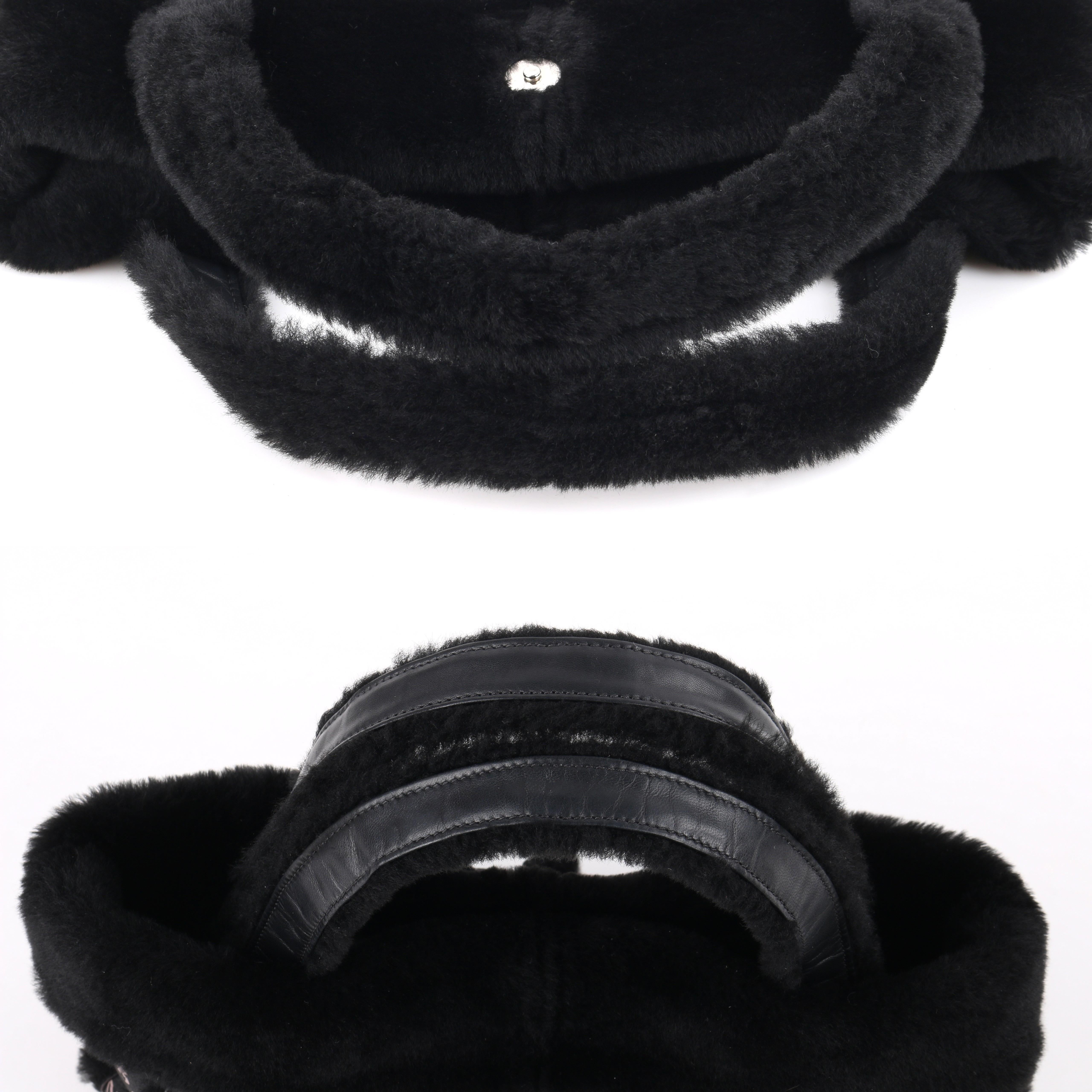 LOEWE Black & Mauve Logo Print Lambskin Shearling Leather Tote Top Handle Bag  3