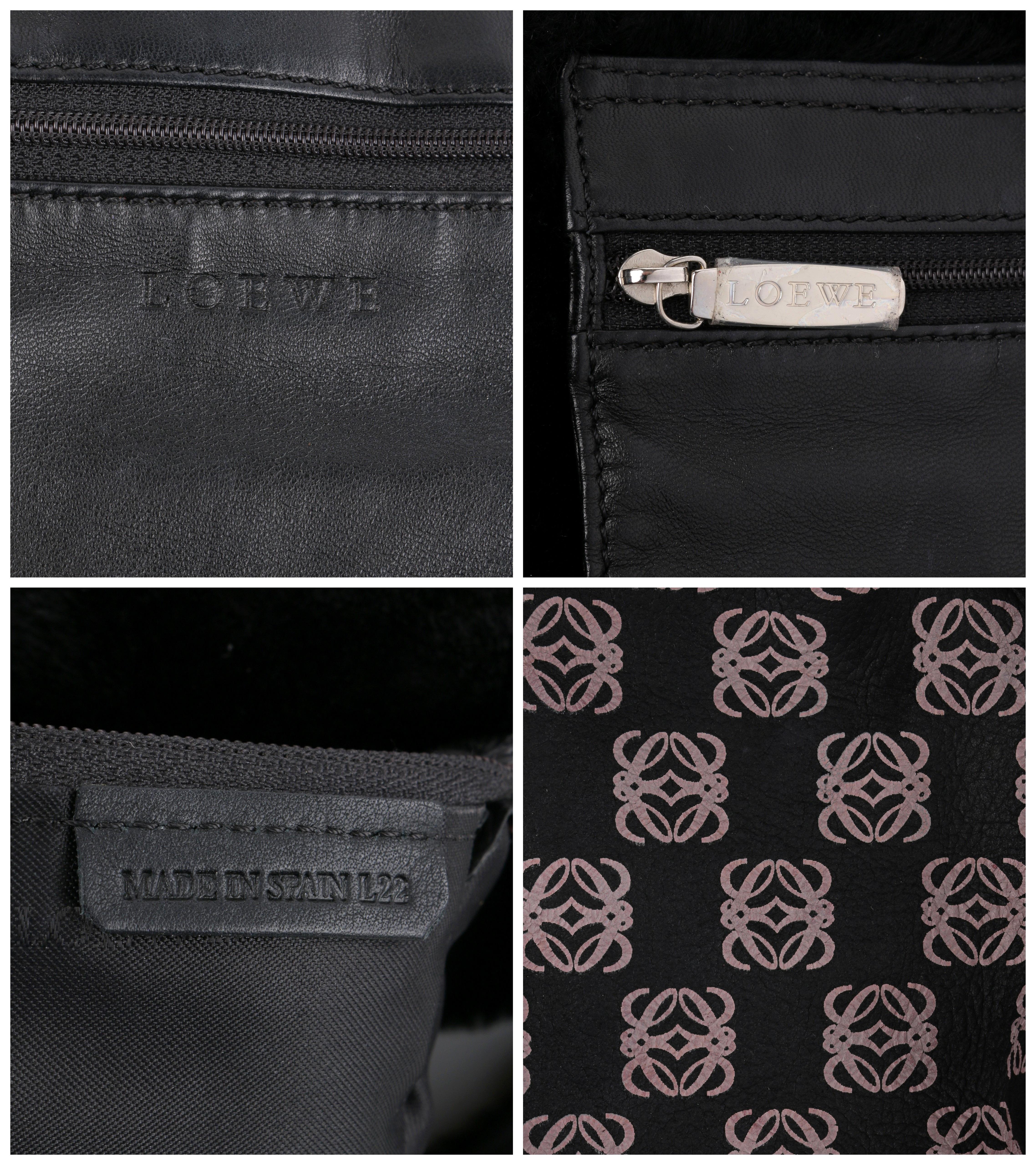 LOEWE Black & Mauve Logo Print Lambskin Shearling Leather Tote Top Handle Bag  4