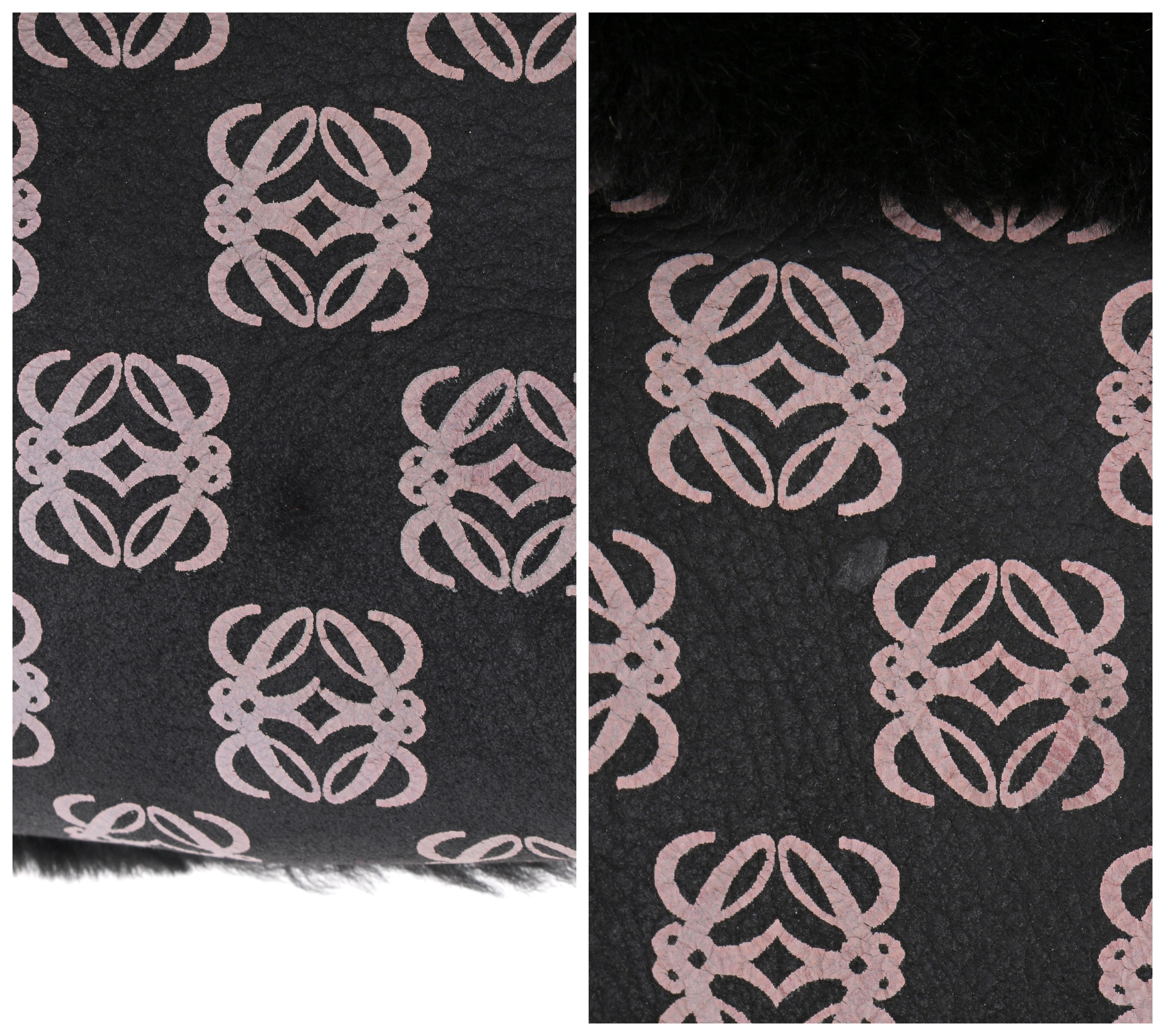 LOEWE Black & Mauve Logo Print Lambskin Shearling Leather Tote Top Handle Bag  5