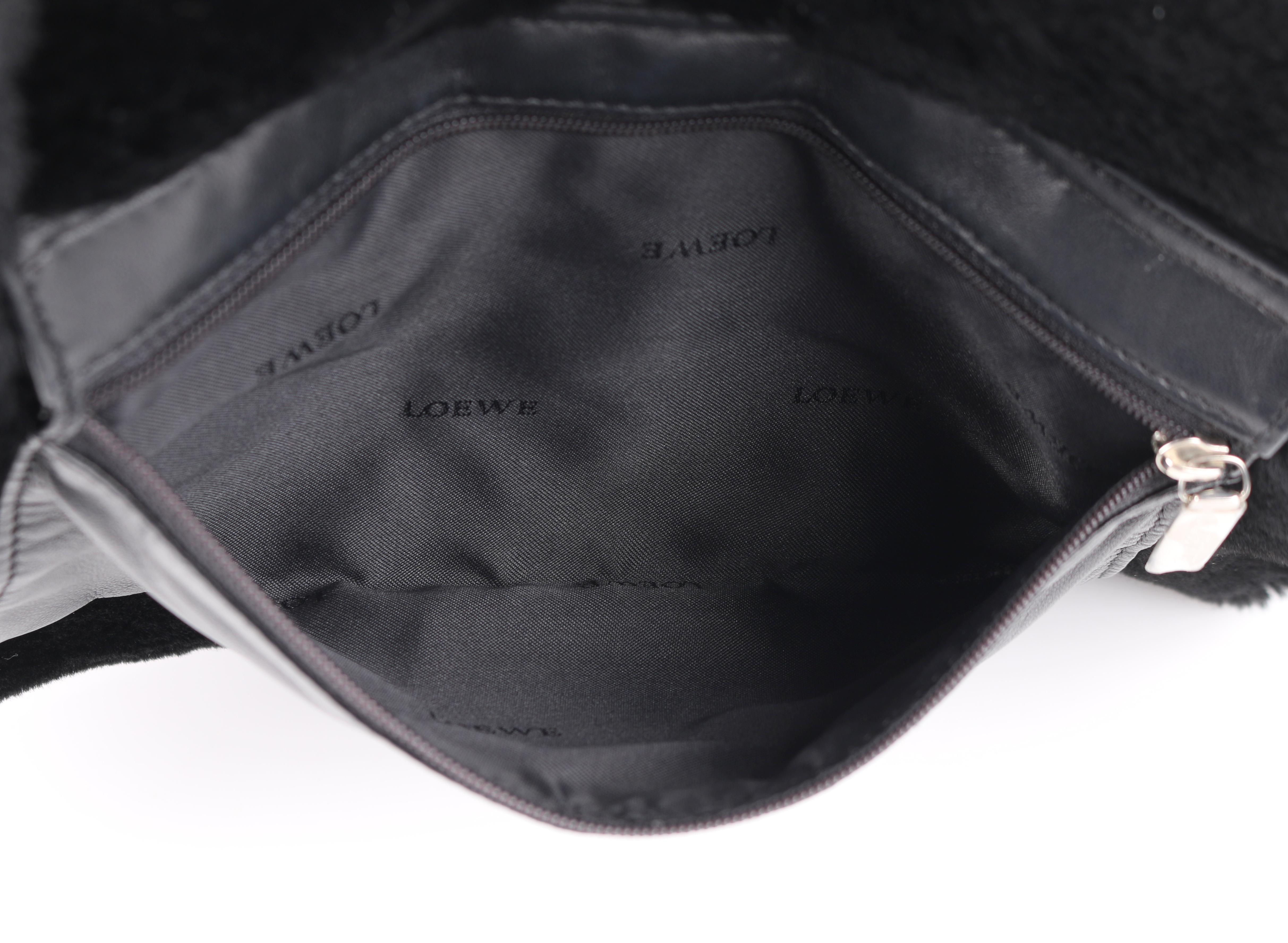 LOEWE Black & Mauve Logo Print Lambskin Shearling Leather Tote Top Handle Bag  1
