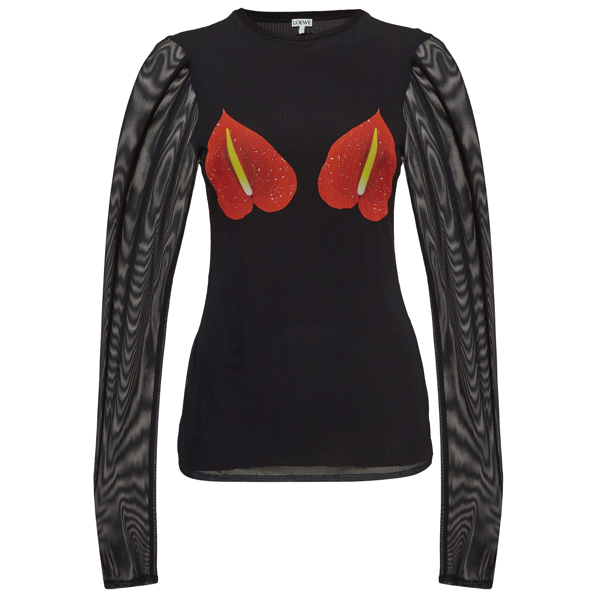 Loewe Top Negro Malla Anturio Estampado Mangas Completas L en venta