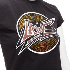 LOEWE Schwarzes orangefarbenes, Glas-Kristall-rotes, glitzerndes Logo-Tshirt aus Baumwollmischung XS