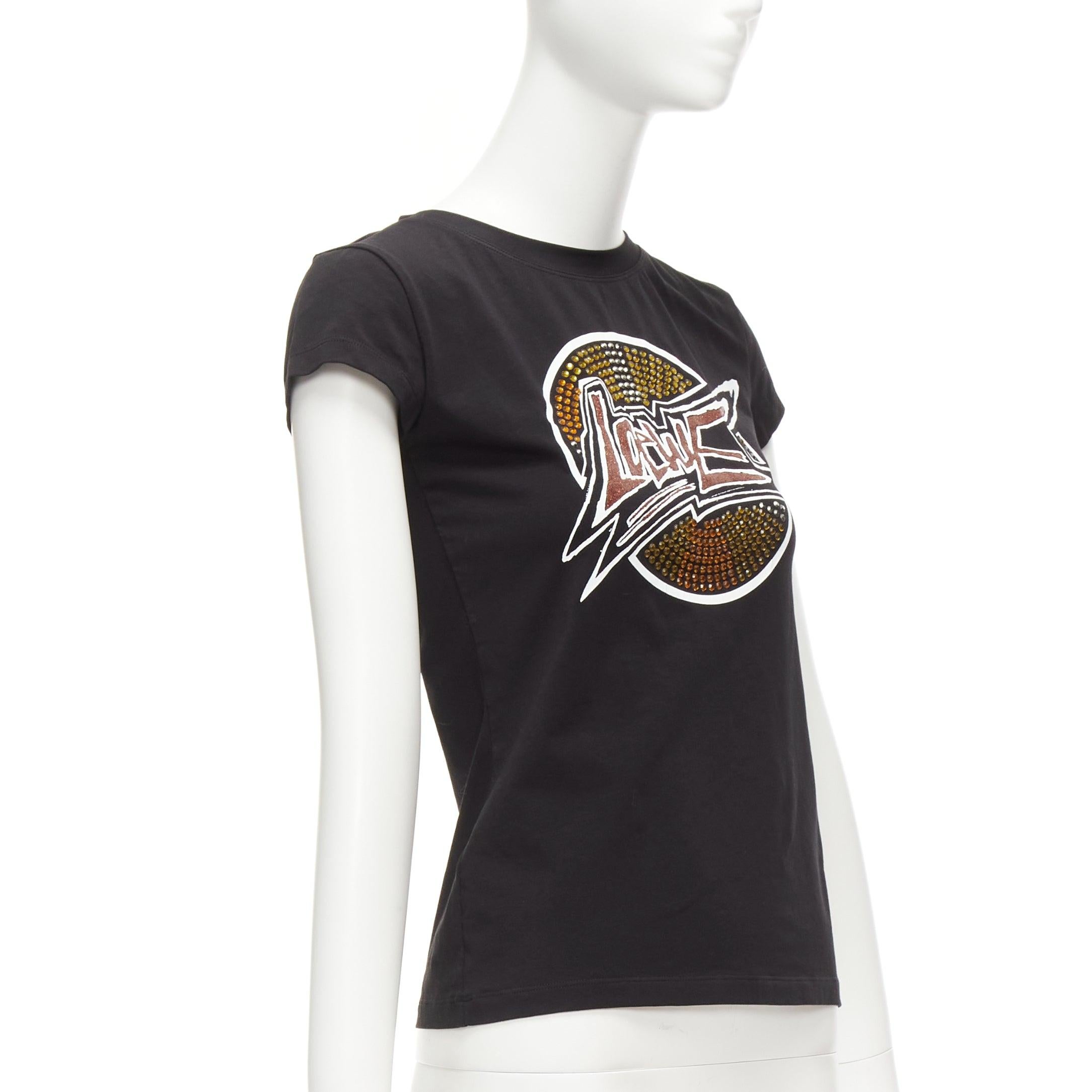 Black LOEWE black orange glass crystal red glitter logo cotton blend tshirt XS For Sale