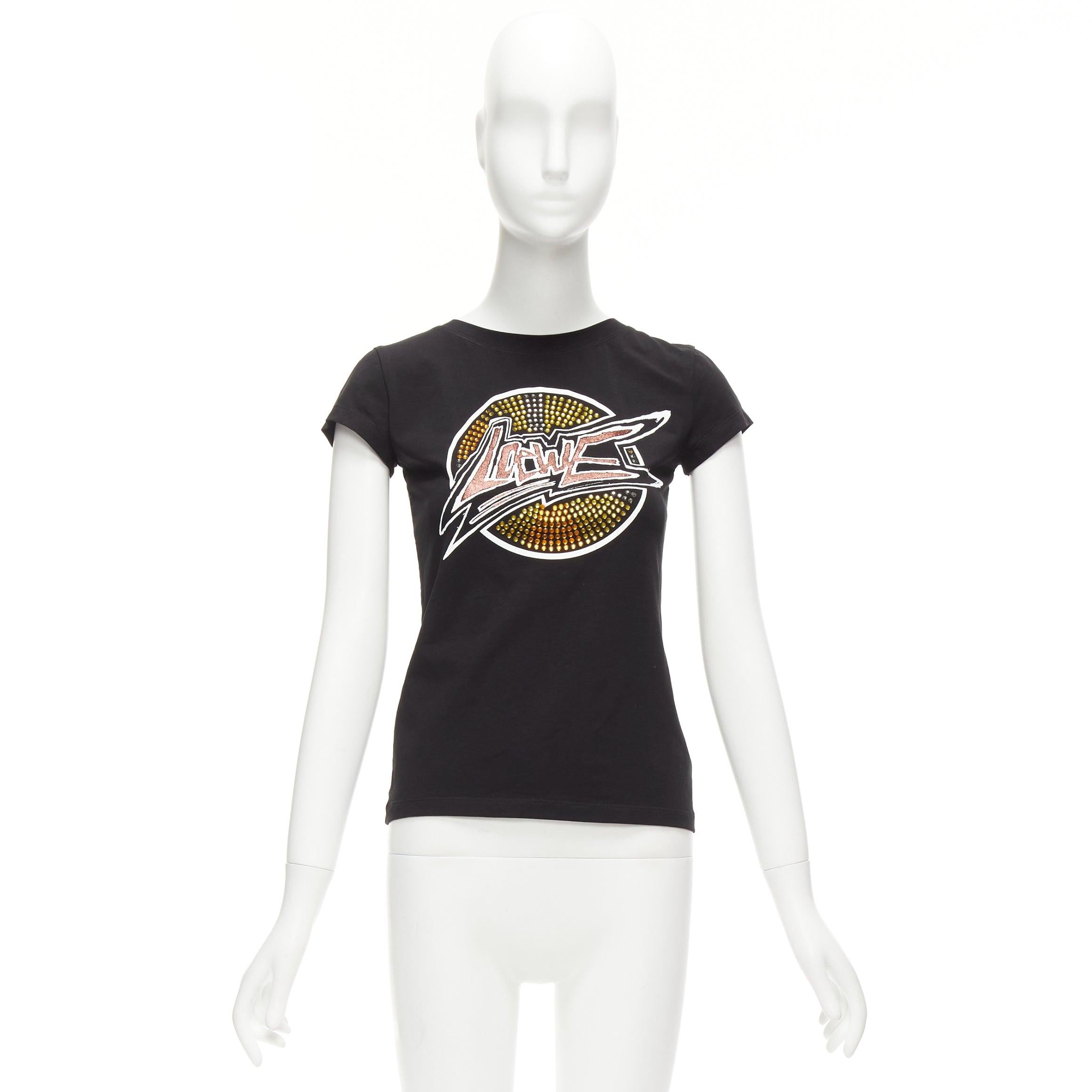 LOEWE black orange glass crystal red glitter logo cotton blend tshirt XS For Sale 4