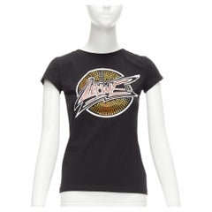 LOEWE Schwarzes orangefarbenes, Glas-Kristall-rotes, glitzerndes Logo-Tshirt aus Baumwollmischung XS