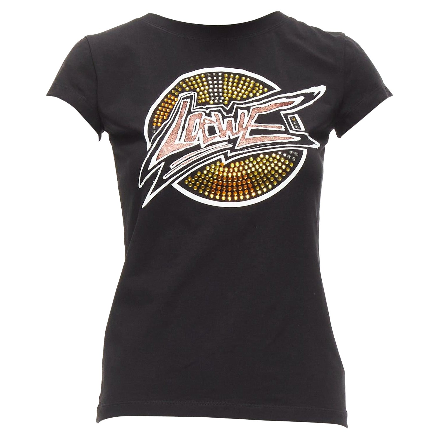 LOEWE nero arancio vetro cristallo rosso glitter logo tshirt in misto cotone XS in vendita