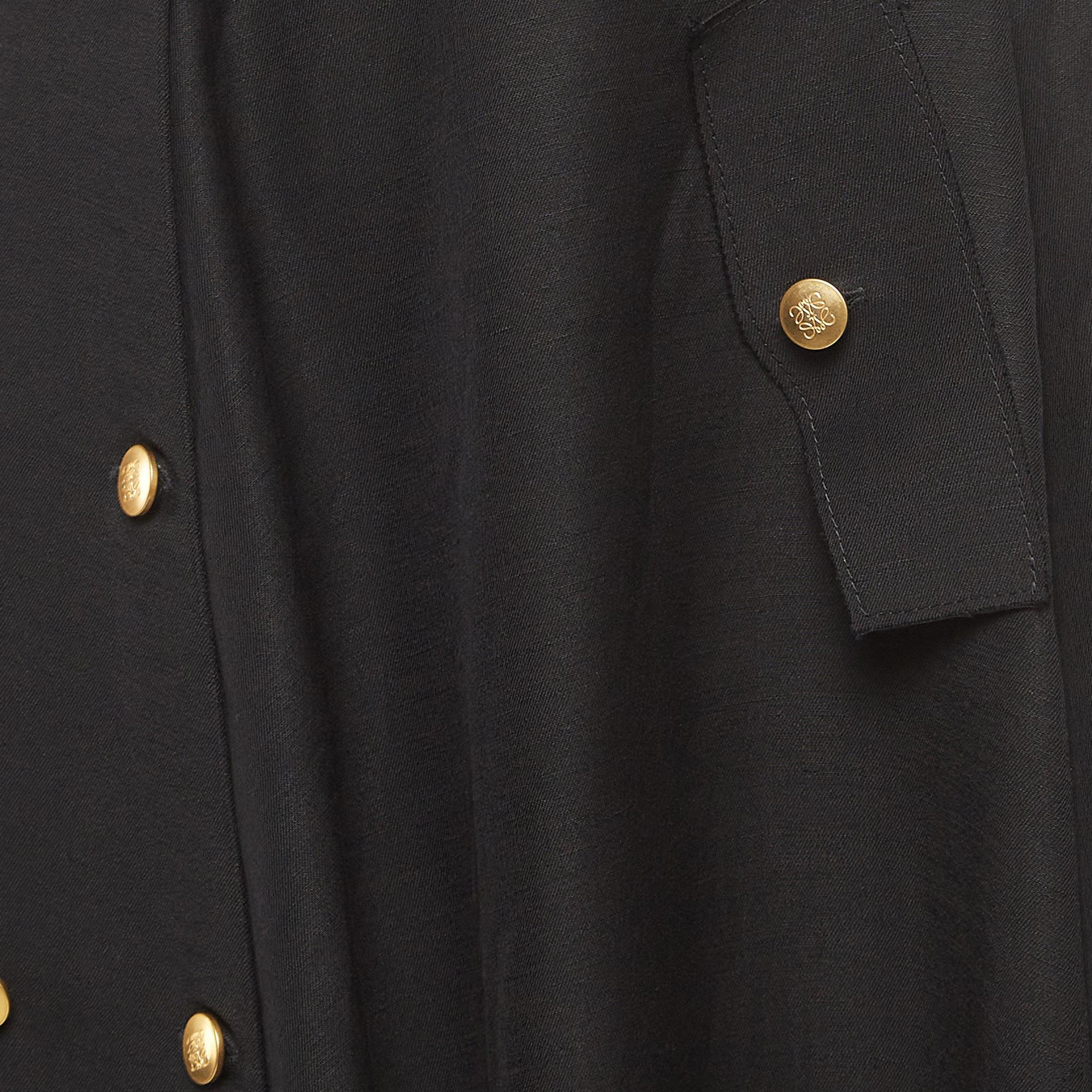 Loewe Black Raw Edge Linen Blend Button Detail Asymmetric Midi Skirt S In Excellent Condition For Sale In Dubai, Al Qouz 2