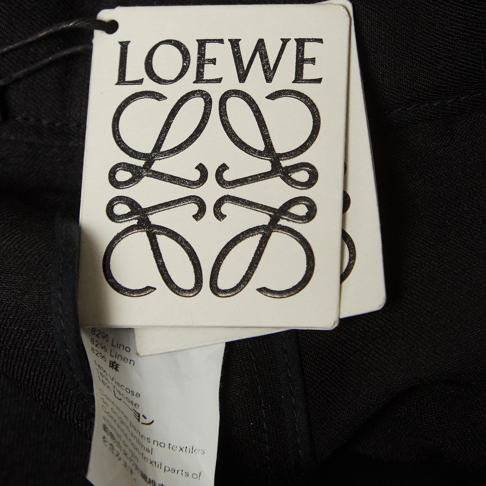 Loewe Black Raw Edge Linen Blend Button Detail Asymmetric Midi Skirt S For Sale 1