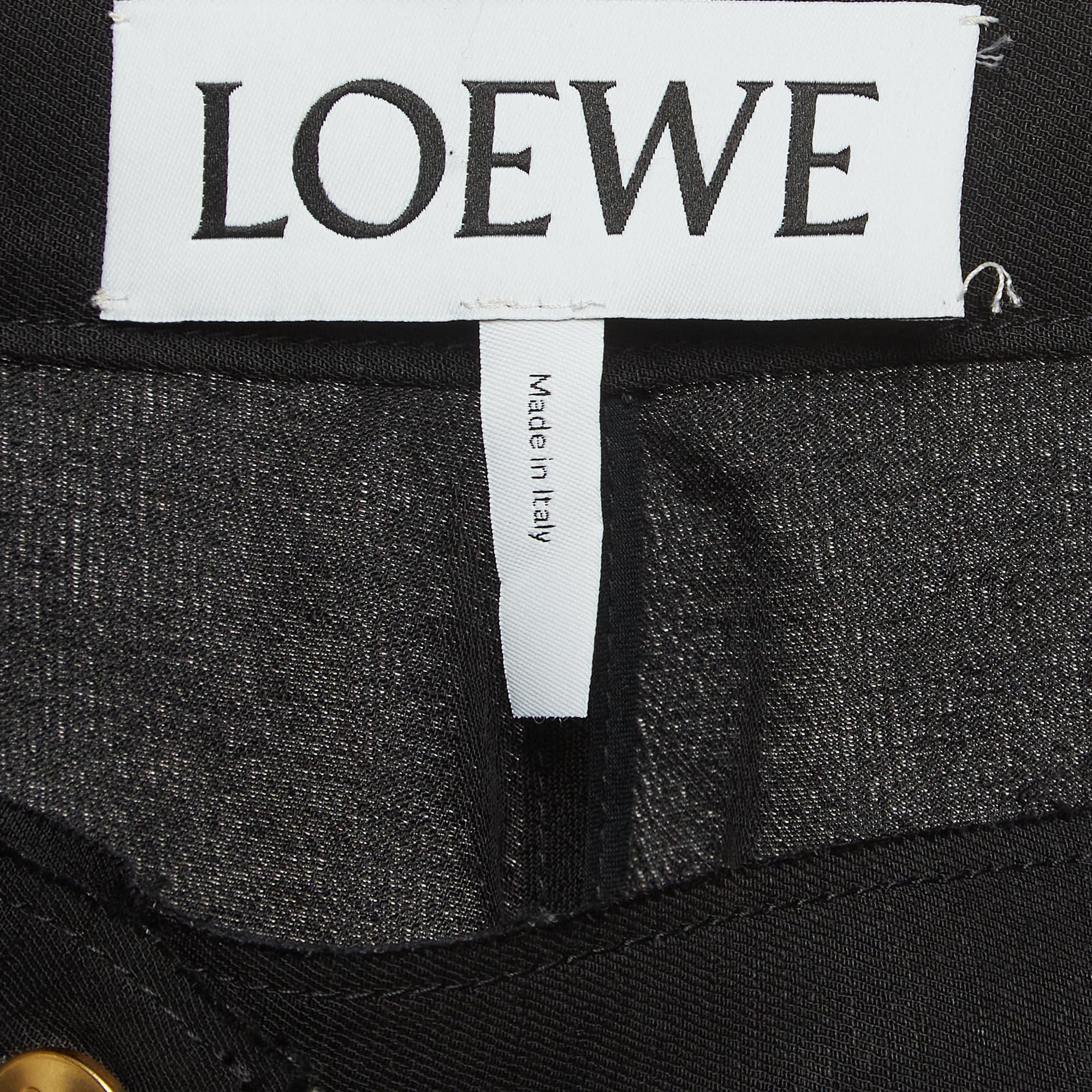 Loewe Black Raw Edge Linen Blend Button Detail Asymmetric Midi Skirt S 2